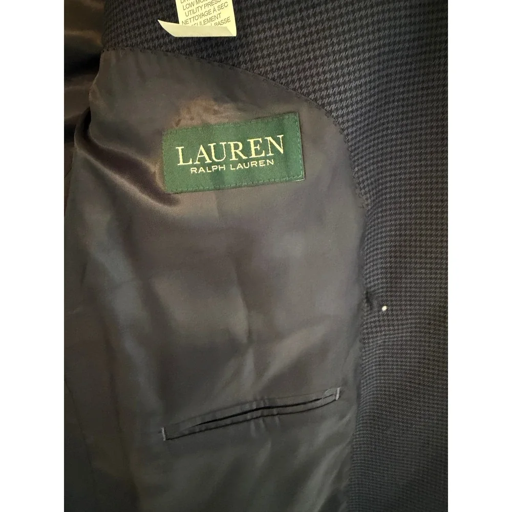 Lauren Ralph Lauren Mens Blazer 43R Navy Blue Houndstooth Sport Coat Jacket